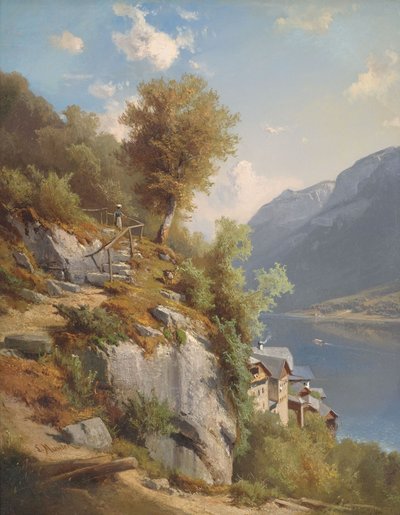 Summer Landscape with View of Lake Hallstatt by Leopold Munsch